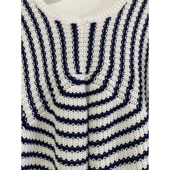 Chicos Ashlyn Striped Pullover Sweater Size L 2 Navy Nautical Flattering Ruched - Picture 4 of 7